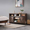 COSTWAY 150cm Sliding Barn Door TV Stand Farmhouse Flat Screen Console-Brown