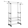 Extendable Mobile Clothes Garment Two Hanging Rails Stand with 3-Tier Shoes Rack
