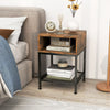 2-Tier End Table Nightstand Industrial Coffee Sofa Beside Table W/ Mesh Shelf