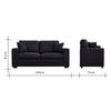 Panana 2 and 3 Seater Sofa Settee Suite in Black Fabric Sofa Deep Seat Couches