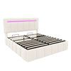 4ft6 Double Ottoman Storage Bed Frame with Tufted Headboard & Night Light, Beige