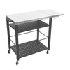 Foldable Stainless Pizza Oven Table Three-Shelf Garden Food Trolley Grill Cart