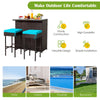 3 Piece Outdoor PE Rattan Bar Set Bar Table 2 Bar Stools Bistro Set with Cushion