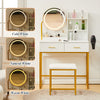 Dressing Table With LED Lights Round Mirror And Stool Vanity Table Makeup Desk