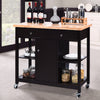 Utility Wooden Movable Kitchen Storage Trolley Cart Cupboard W/ Rolling Wheels