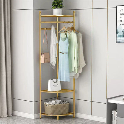 Large Corner Coat Rack Stand Clothes Hat Scarf Hanger Shoe Rack Triple Gold Legs