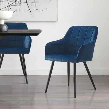2X Bule Velvet Dining Chairs Matel Legs Luxury Armchairs Office Home Dining Room
