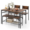4Pcs Kitchen Dining Set Metal Frame Industrial Table Chairs Bench Set Brown