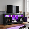 High Gloss 2 Door TV Unit Cabinet 135cm Black TV Stand Sideboard Entertainment
