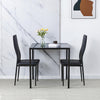 Small Space Dining Set 3Pcs Square Black Glass Dining Table+ 2 Dining Chairs Set