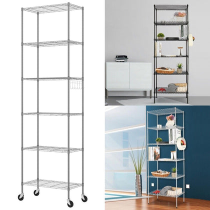 6 Tier Wire Shelving Unit Metal Storage Rack Kitchen Bathroom Shelf on Wheels