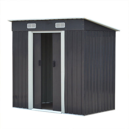 4ft x 6ft Pent Roof Garden Shed Dark Grey Outdoor Storage Small House Steel Base