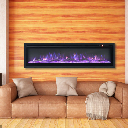 50 INCH LED 9 FLAMES INSERT WALL MOUNTED & INSET ELECTRIC FIRE FIREPLACE w/ FOOT
