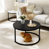 Modern Nesting Coffee Table Set Of 2 For Living Room, Black Round Wood Coffee Ta