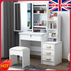 4 Drawers Dressing Table Set Makeup Desk with LED Mirror Stool Shelf Scxassgfypk