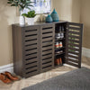 3 Door Shoe Storage Cabinet Dark Brown Wooden Rack Stand Cupboard Slatted Doors
