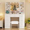 Vanity Makeup Table Set with 10LED Lights Mirror 7 Drawers Dressing Desk & Stool