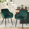 2pcs Dining Chairs Armchairs Velvet Upholstered Soft Padded Seat Back Metal Legs