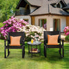 3 Pieces Garden Wicker Furniture Outdoor Rocking Chairs w/Tempered Glass Table