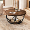 35.4" Round Coffee Table with 2 Tiers, Industrial Center Table for Living Room