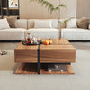 Square Coffee Table with 4 Hidden Drawers Wooden Living Room Furniture