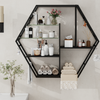 Wall Mounted Shelf Hexagon Storage RGB Display Cabinet with Remote Control Black