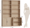 Bookcase 6 Tier Bookshelf with Doors Tall Storage Cupboard Display Unit Oak Home
