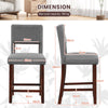 2 Pcs Linen Counter Height Bar Stool Chair Set w/ Hollowed Back Rubber Wood Legs