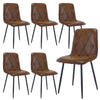 6X Dining Chairs Set Faux Suede Leather Padded Seat Metal Legs Kitchen Office