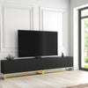 TV Unit 200cm Modular Cabinet | Fluted Doors | Black Matt | Gold Metal Base