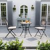 3pc Mosaic Tile Garden Bistro Set Outdoor Round Side Table with 2 Folding Chairs