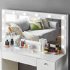 White Dressing VanityTable Wood Makeup Desk with LED Mirror 7 Drawers Stool