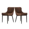 2x Faux Leather Dining Chairs Padded Seat Kitchen Office Chair Brown Vintage