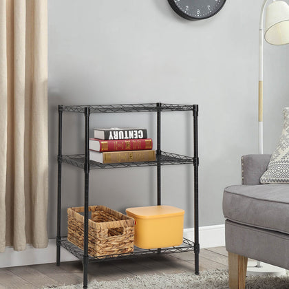 3 Tier Adjustable Wire Shelving Units Black 4 Shelf Kitchen Storage Racking