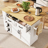ROLLING KITCHEN ISLAND WITH DROP LEAF, 2 DRAWERS, SPICE RACK & WINE RACK, WHITE