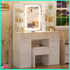 Dressing Table Vanity Makeup Desk Set with Stool Drawer 3-Color LED Light Mirror