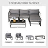 5pcs Patio Sofa Set Padded Cushion w/ Footstool Table Aluminium Frame Grey