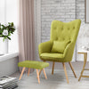 Upholstered Linen High Back Armchair Sofa Wing Chair with Footstool Lounge Seat