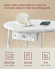 White Bedside Table with Basket & Cubby End Side Table w/ Charging Station