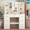 7 Drawers Large Vanity Makeup Desk with 10 LED Bulbs Mirror and Shelves White