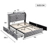 Double Bed Upholstered Storage Bed Frame With Headboard, Lamp and 4 Drawers