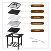 4 in 1 Outdoor Fire Pit Dining Table Square Wood Burning Fire Bowl W/ Mesh Cover