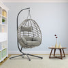 Hanging Rattan Basket Swing Chair Indoor Outdoor Egg Chair Seat Cushion w/ Stand