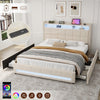 UPHOLSTERED BED FRAME 4FT6 DOUBLE BED LED LIGHTS WITH STORAGE DRAWERS, HEADBOARD