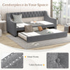 Linen Upholstered Daybed Single Size Trundle Bed Wood Sofa Bed Frame w/Trundle