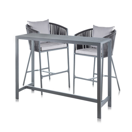 Alfresia Outdoor Aluminium High Bar Table with Two Modern Grey Bar Stools