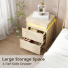 LED Bedside Table 2 Drawers Cabinet Charging Station Nightstand Storage Wood