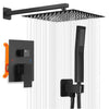 Black Concealed Bathroom Mixer Shower Set 30 cm Square Rainfall Head Hand Spray