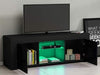 TV Console Unit 2 Doors Storage Cabinets With Glass Shelf RGB LED Lighted for TV