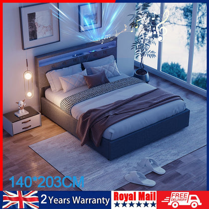 4FT6 OTTOMAN STORAGE BED FRAME WITH USB PORT & LED LIGHT & BLUETOOTH SPEAKER